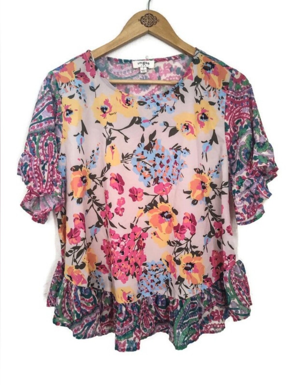 UMGEE USA Floral Print Baby Doll Top Size Small Medium
